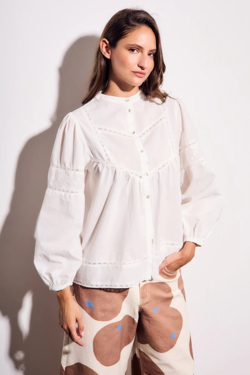 Blusa de Algodão com Detalhes em Renda