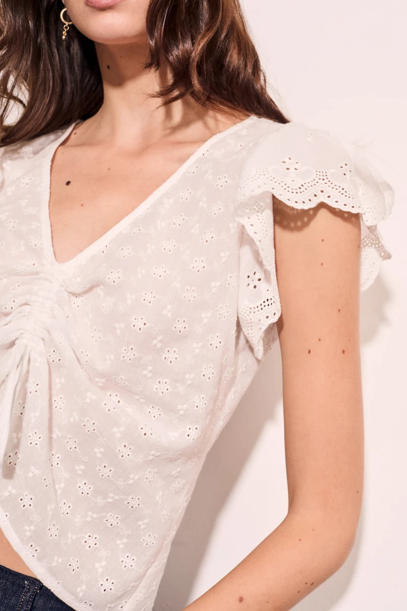 Blusa com Bordado Inglês Pérolas