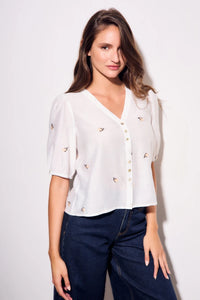 Blusa em Viscose com Bordado Pérola