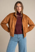 Jaqueta Bomber Vegan Couro Suede Camel