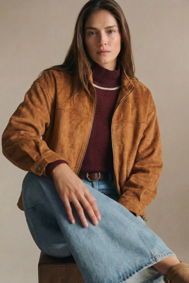 Jaqueta Bomber Vegan Couro Suede Camel