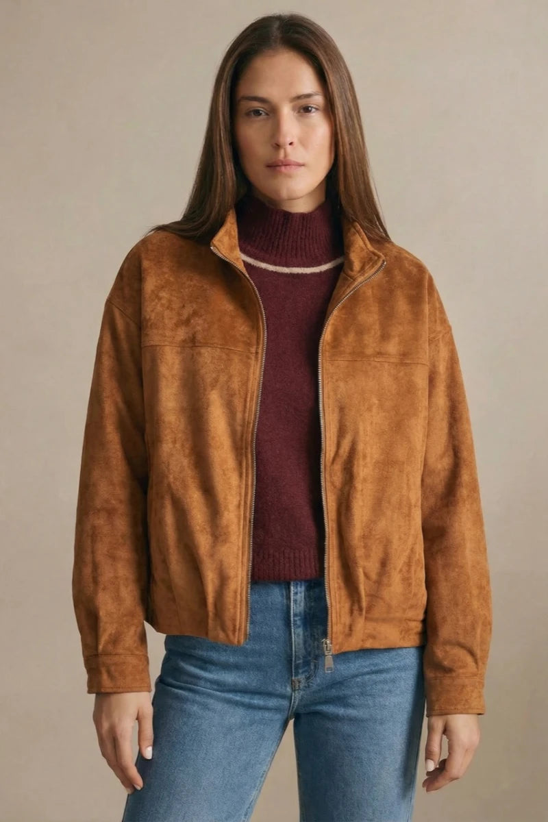 Jaqueta Bomber Vegan Couro Suede Camel