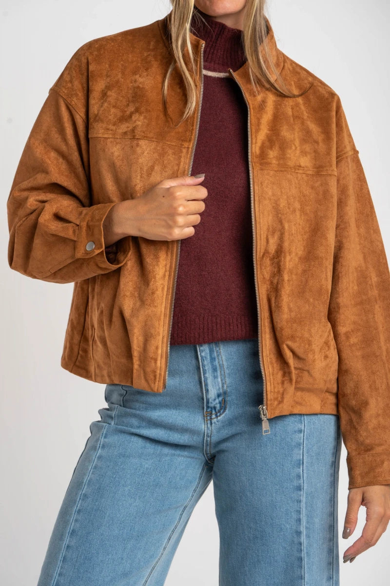 Jaqueta Bomber Vegan Couro Suede Camel