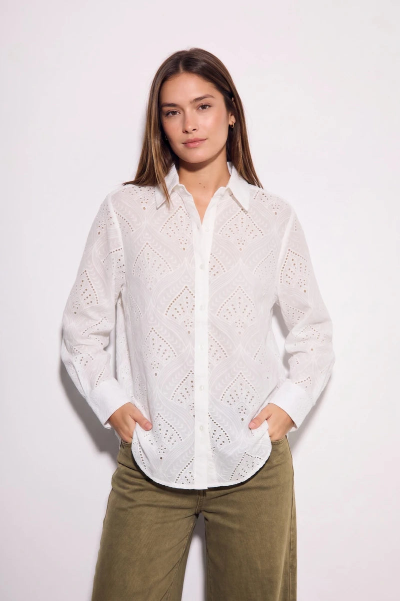 Camisa Broderie Algodão Pérola