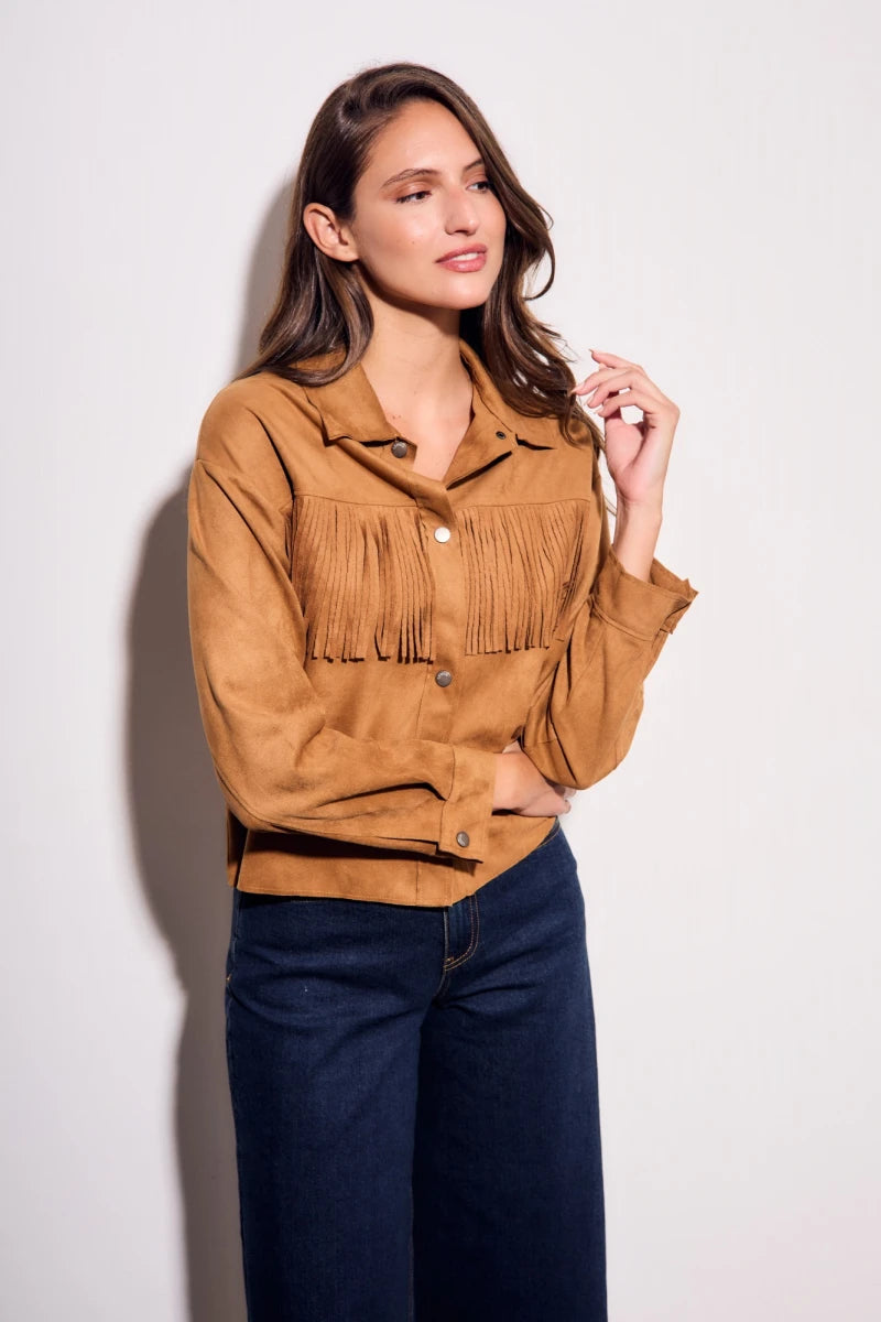 Camisa de Camurça com Franjas Camel