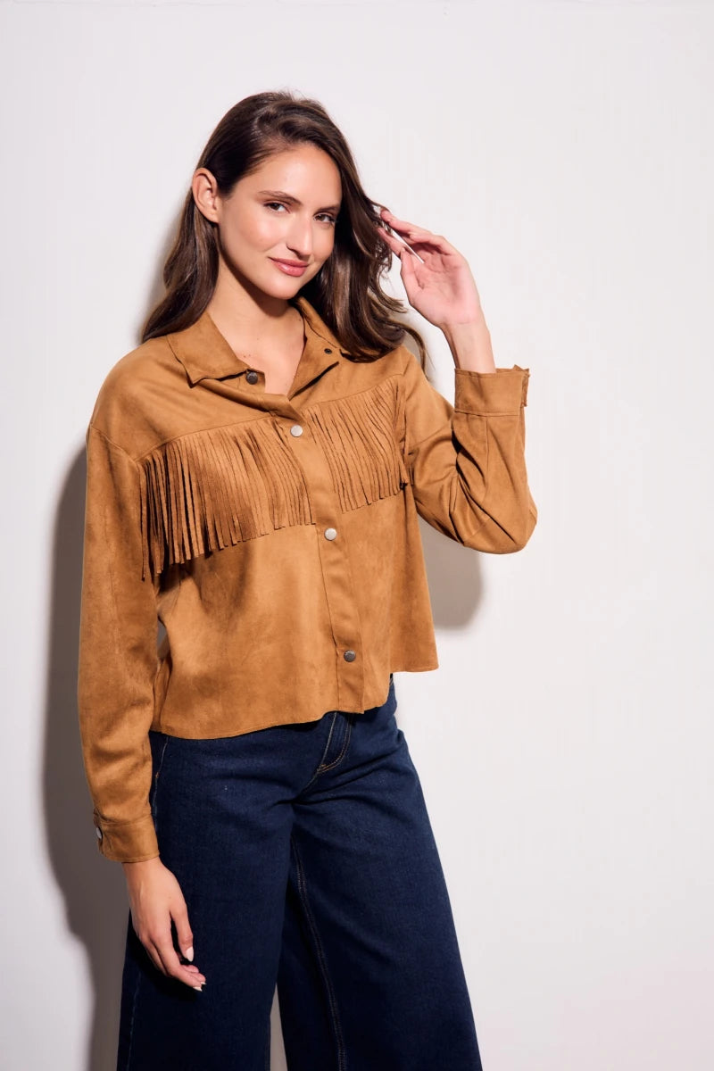 Camisa de Camurça com Franjas Camel