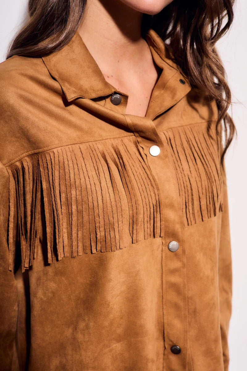 Camisa de Camurça com Franjas Camel