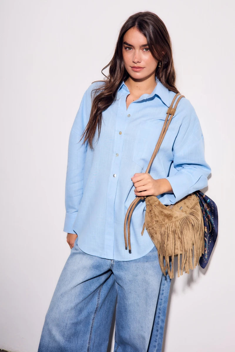Camisa Linho Azul Claro