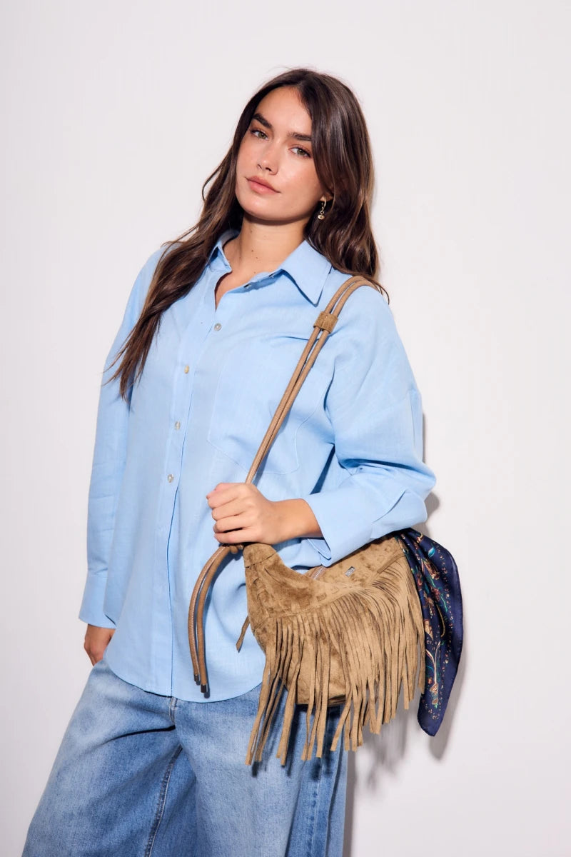Bolsa Vegana de Camurça com Franjas Camelo