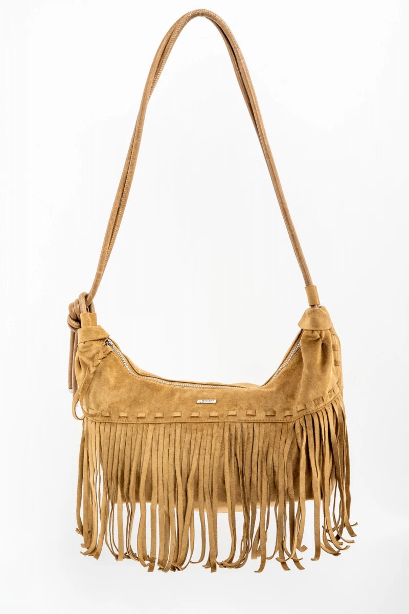 Bolsa Vegana de Camurça com Franjas Camelo