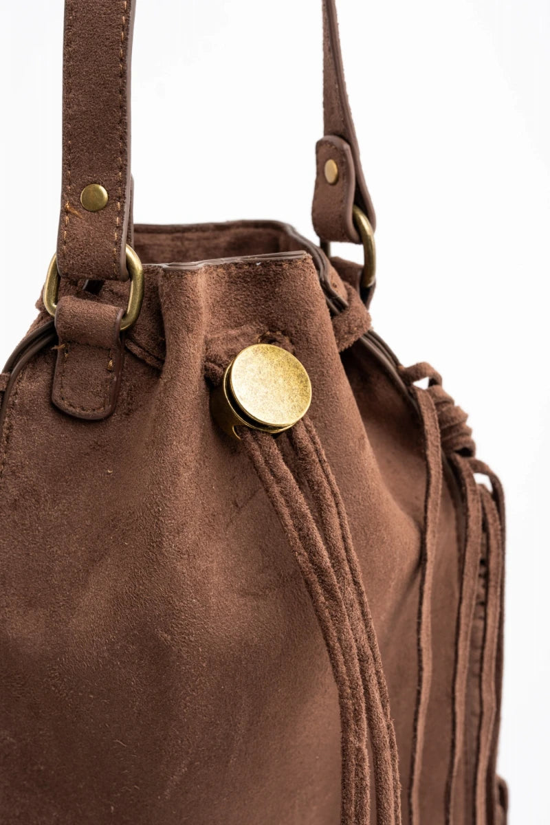 Bolsa Vegana de Camurça com Franjas Chocolate