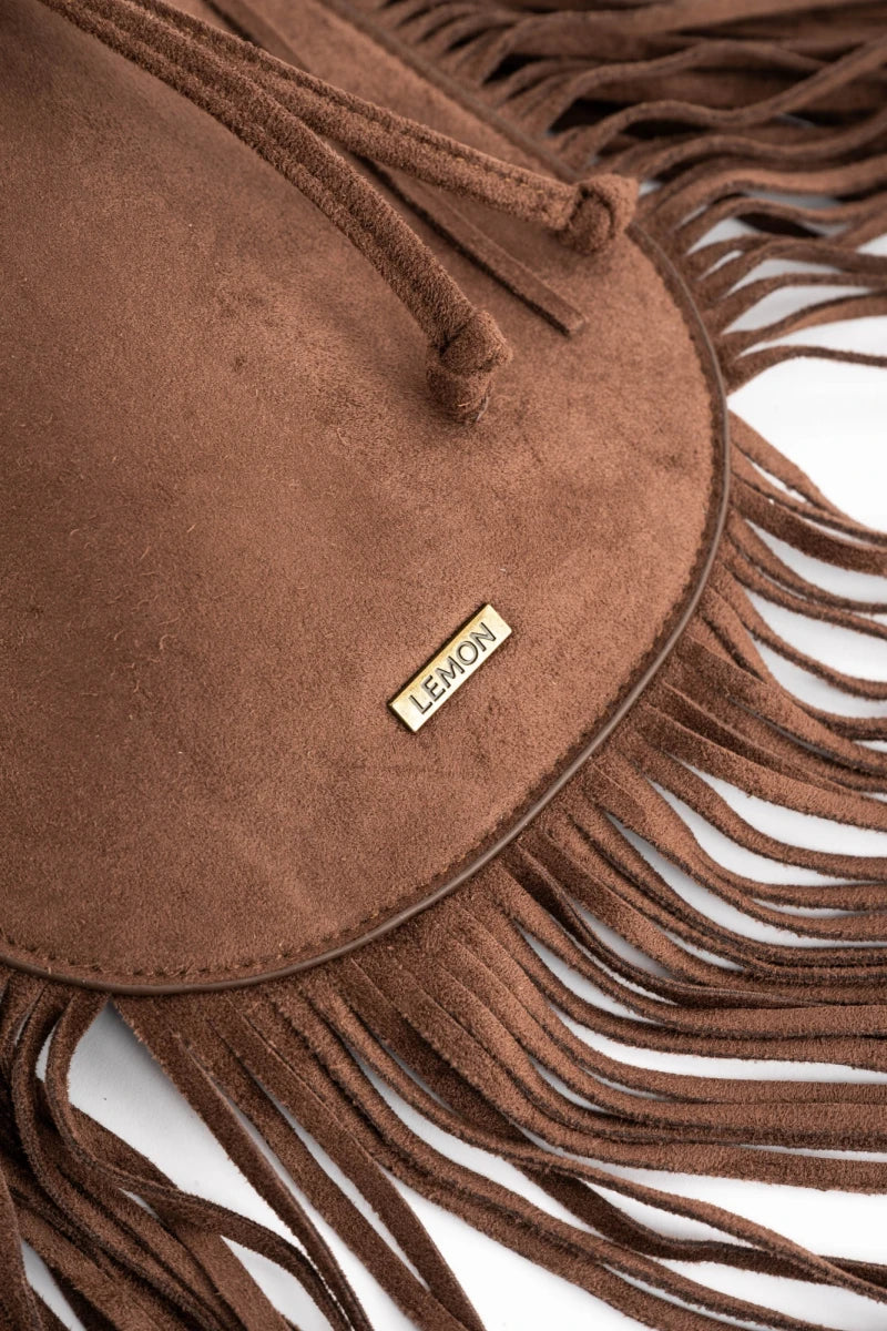 Bolsa Vegana de Camurça com Franjas Chocolate