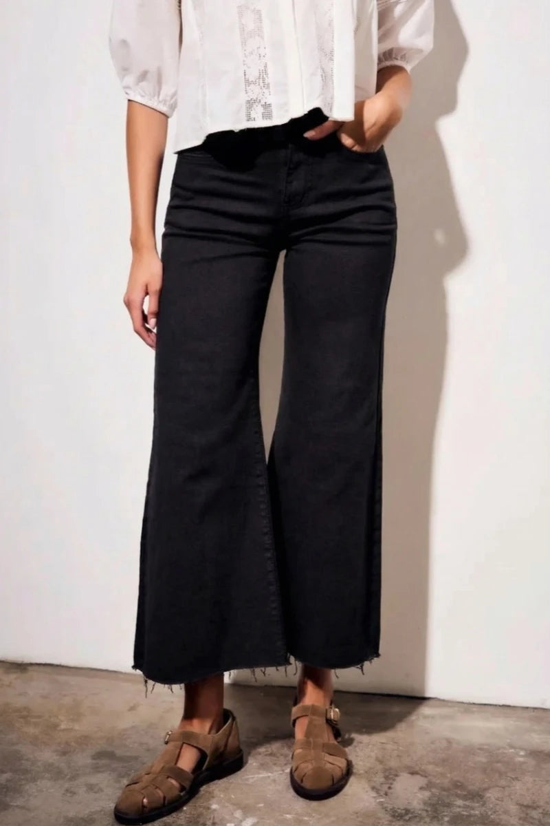 Jeans Flare Perna Larga - Preto