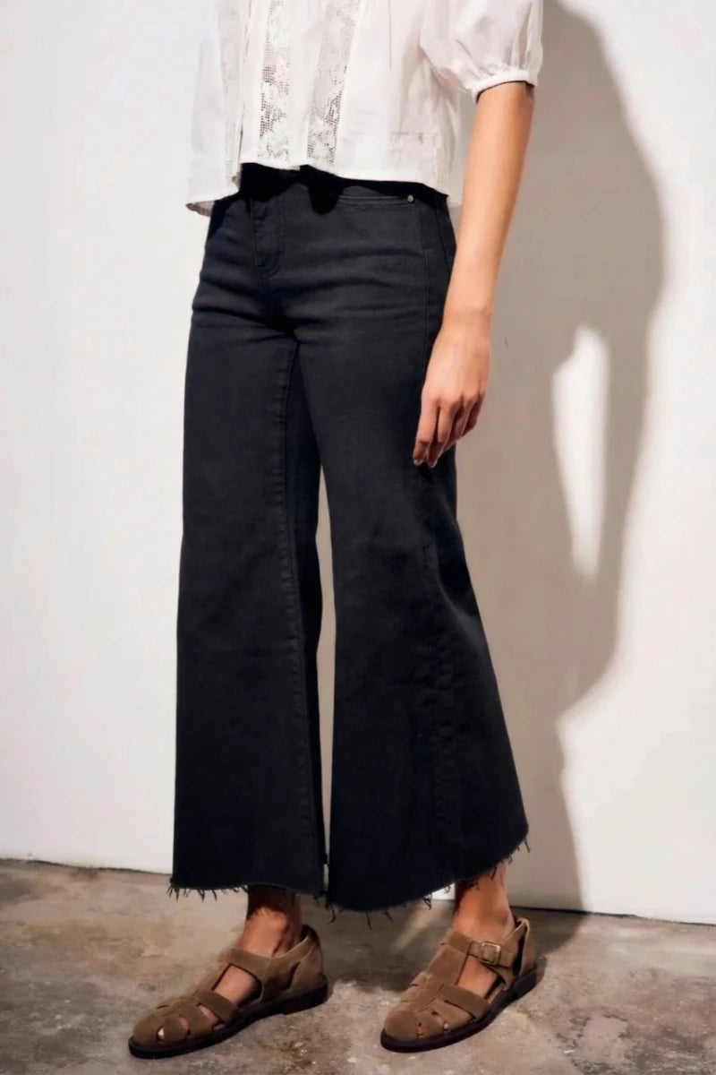 Jeans Flare Perna Larga - Preto