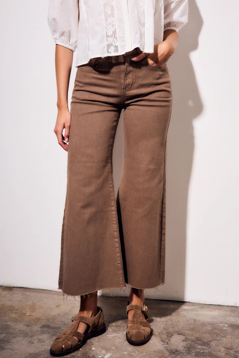 Jeans Wide Flare Perna Larga - Chocolate