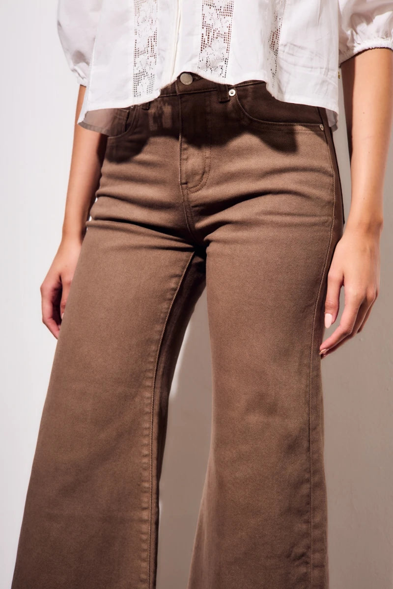 Jeans Wide Flare Perna Larga - Chocolate