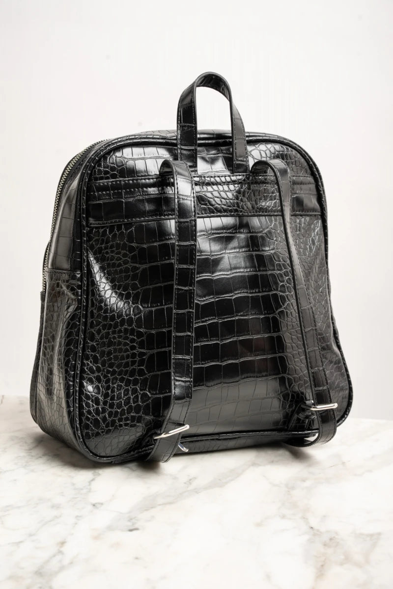 Mochila Midi Croco - Preto
