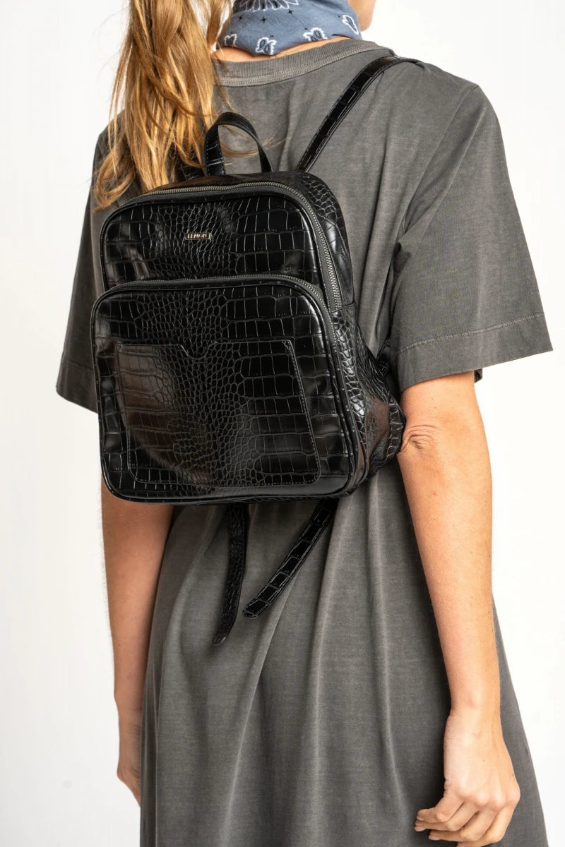 Mochila Midi Croco - Preto