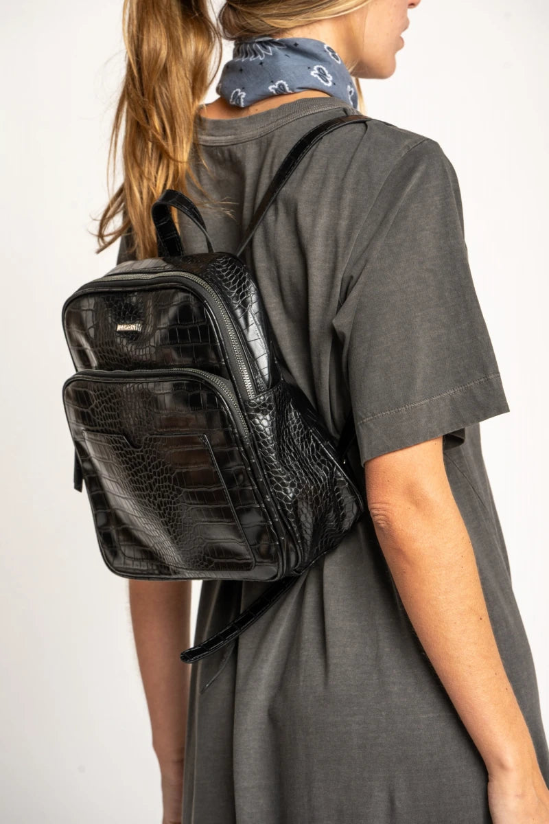 Mochila Midi Croco - Preto