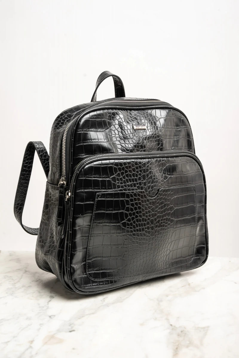 Mochila Midi Croco - Preto
