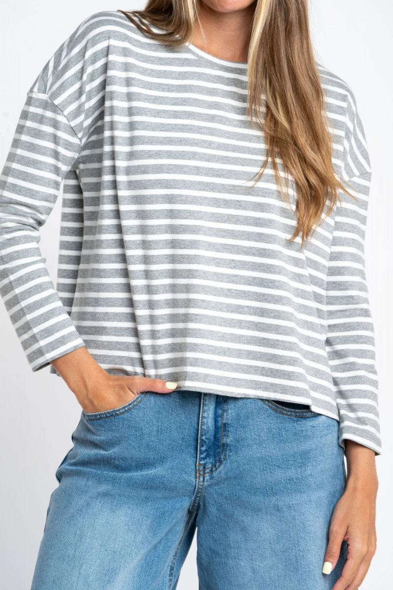 Camiseta Algodão Elastano Listrada Cinza Mescla