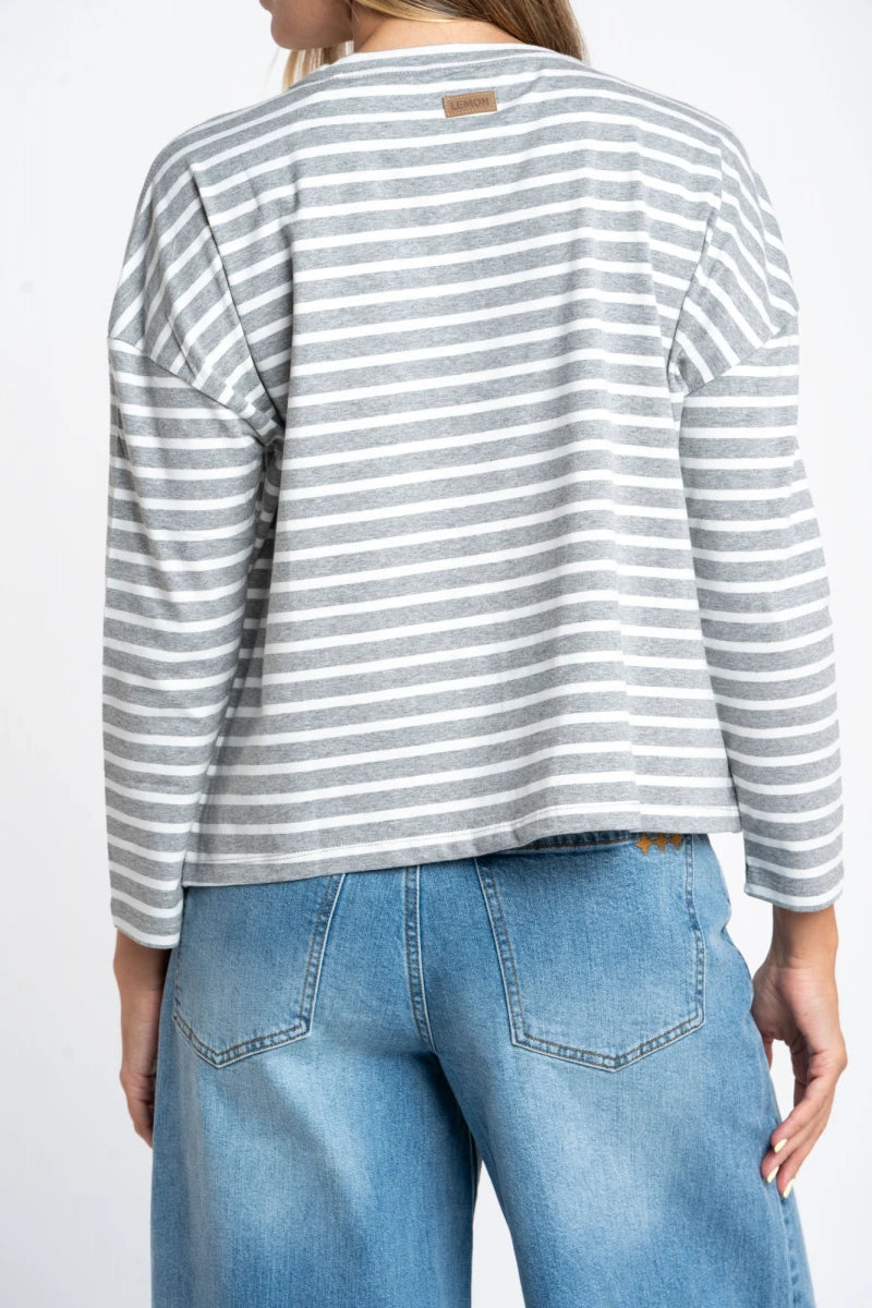 Camiseta Algodão Elastano Listrada Cinza Mescla