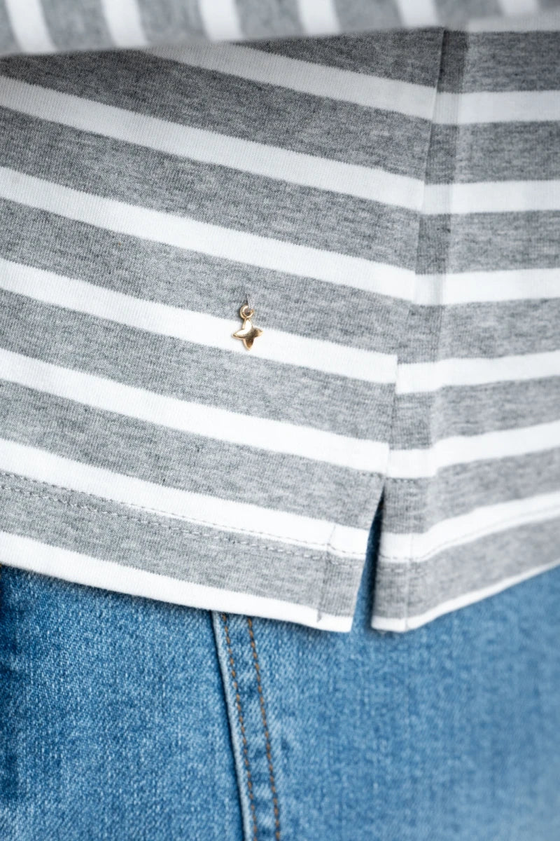 Camiseta Algodão Elastano Listrada Cinza Mescla