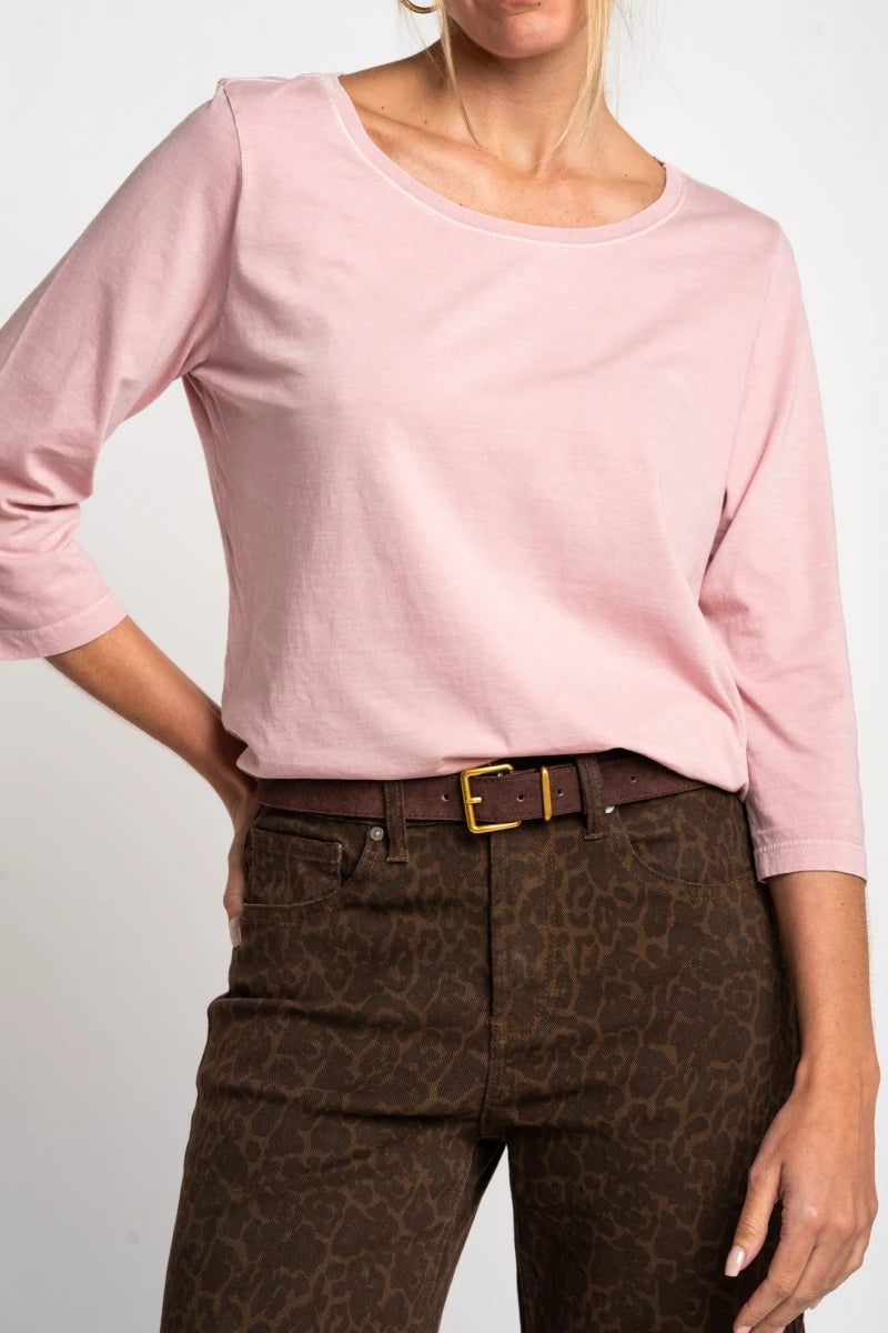 Camiseta Lavada Manga 3/4 Rosa