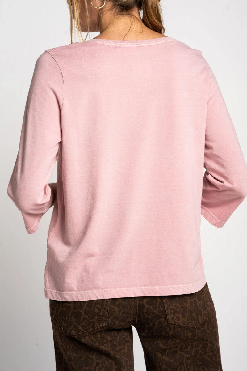 Camiseta Lavada Manga 3/4 Rosa