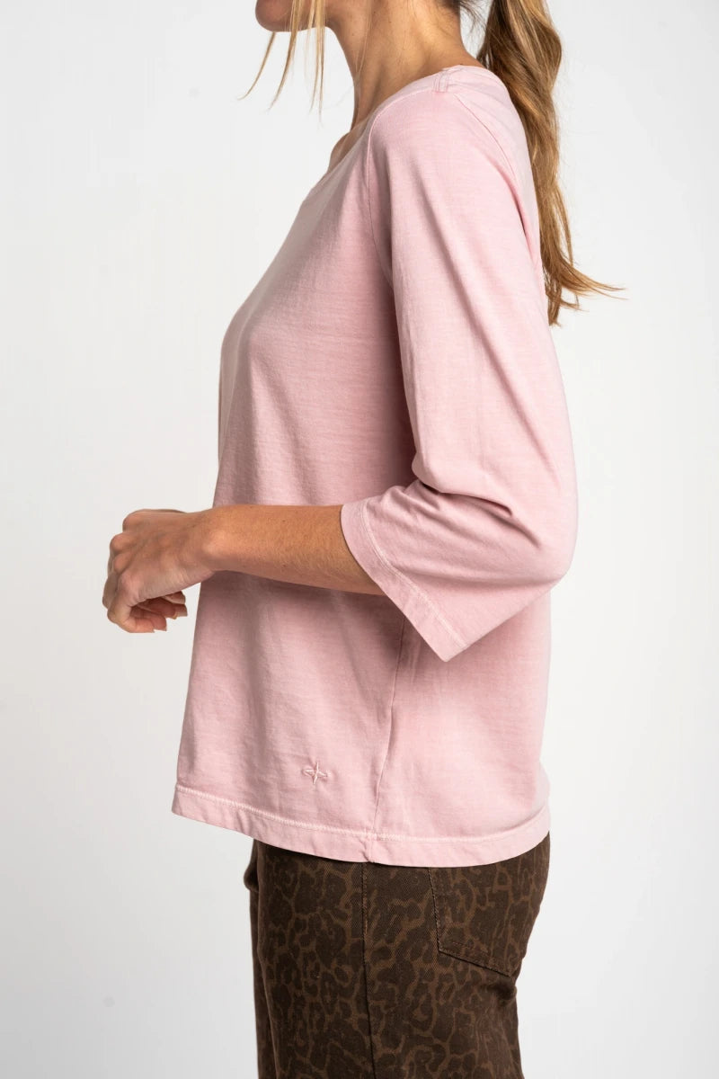 Camiseta Lavada Manga 3/4 Rosa