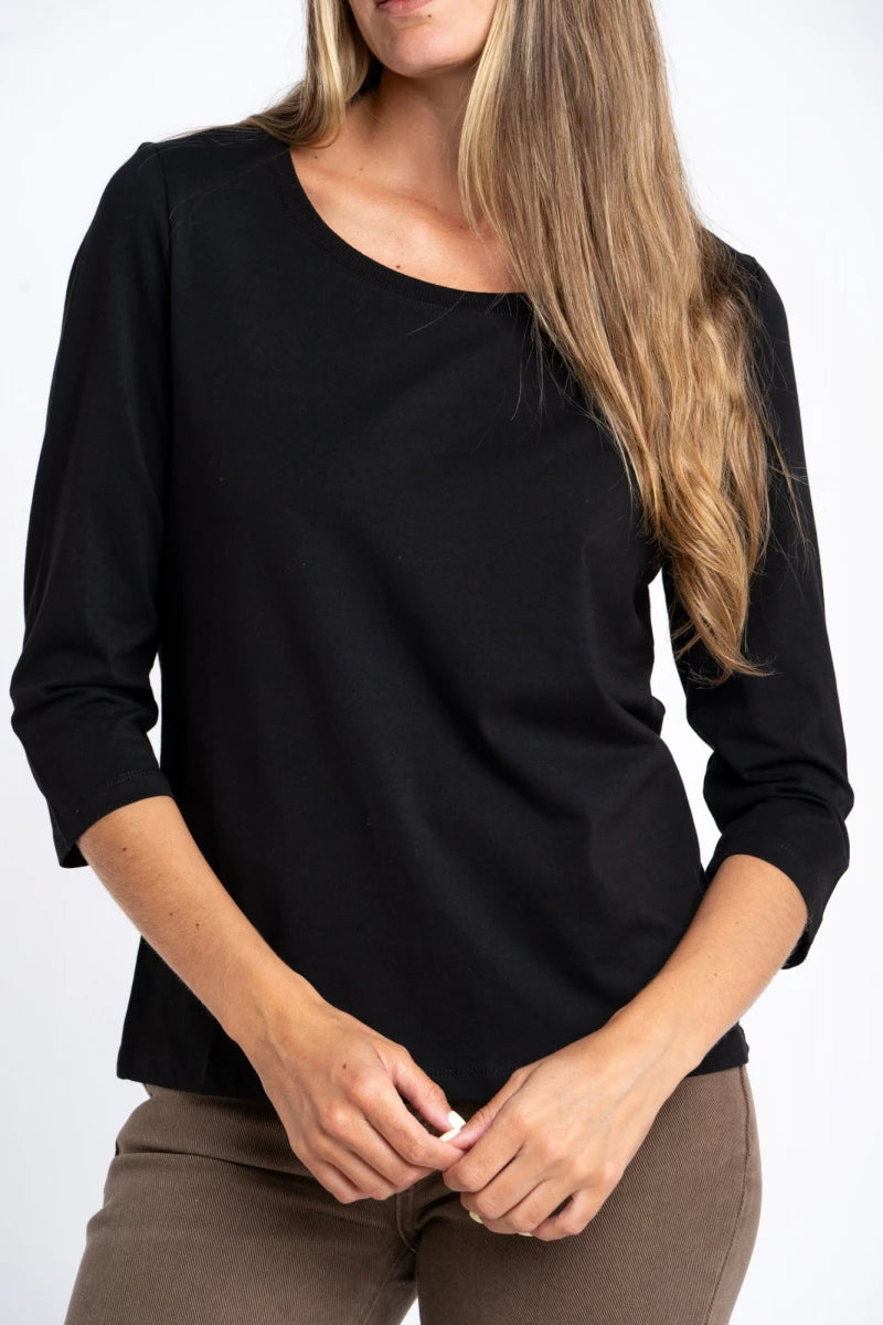 Camiseta Manga 3/4 Algodão Elastano Preto