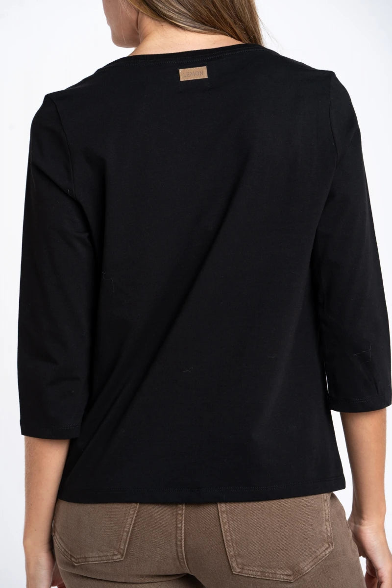 Camiseta Manga 3/4 Algodão Elastano Preto