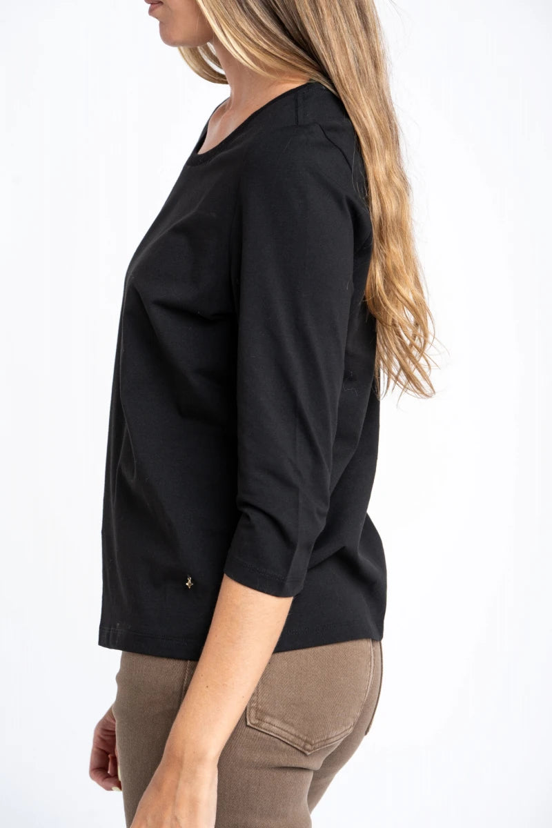 Camiseta Manga 3/4 Algodão Elastano Preto