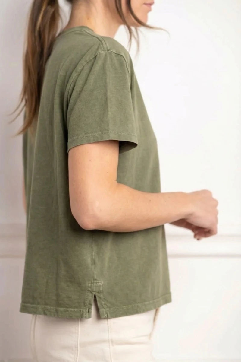 Camiseta Manga Curta Lavada Oliva