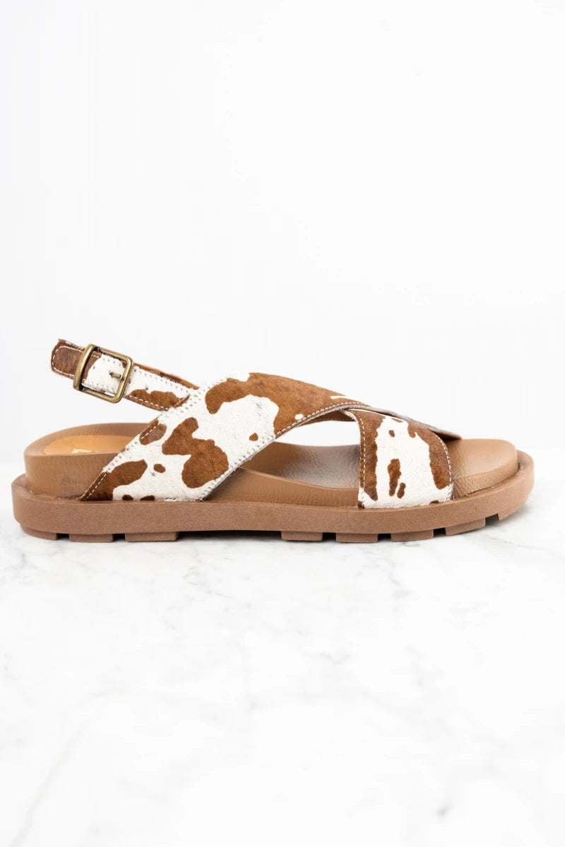 Sandália Animal Print Pelo Vaca Marrom