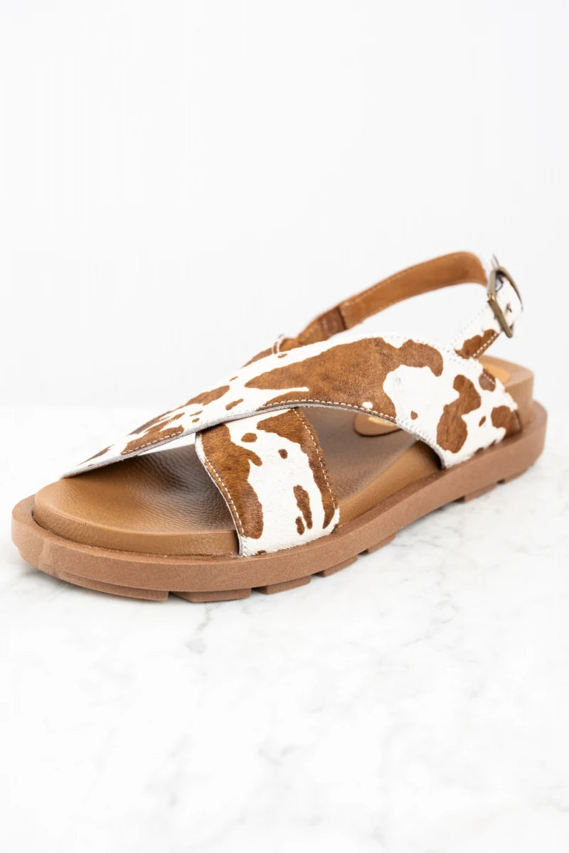 Sandália Animal Print Pelo Vaca Marrom