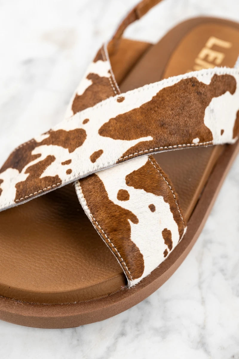 Sandália Animal Print Pelo Vaca Marrom