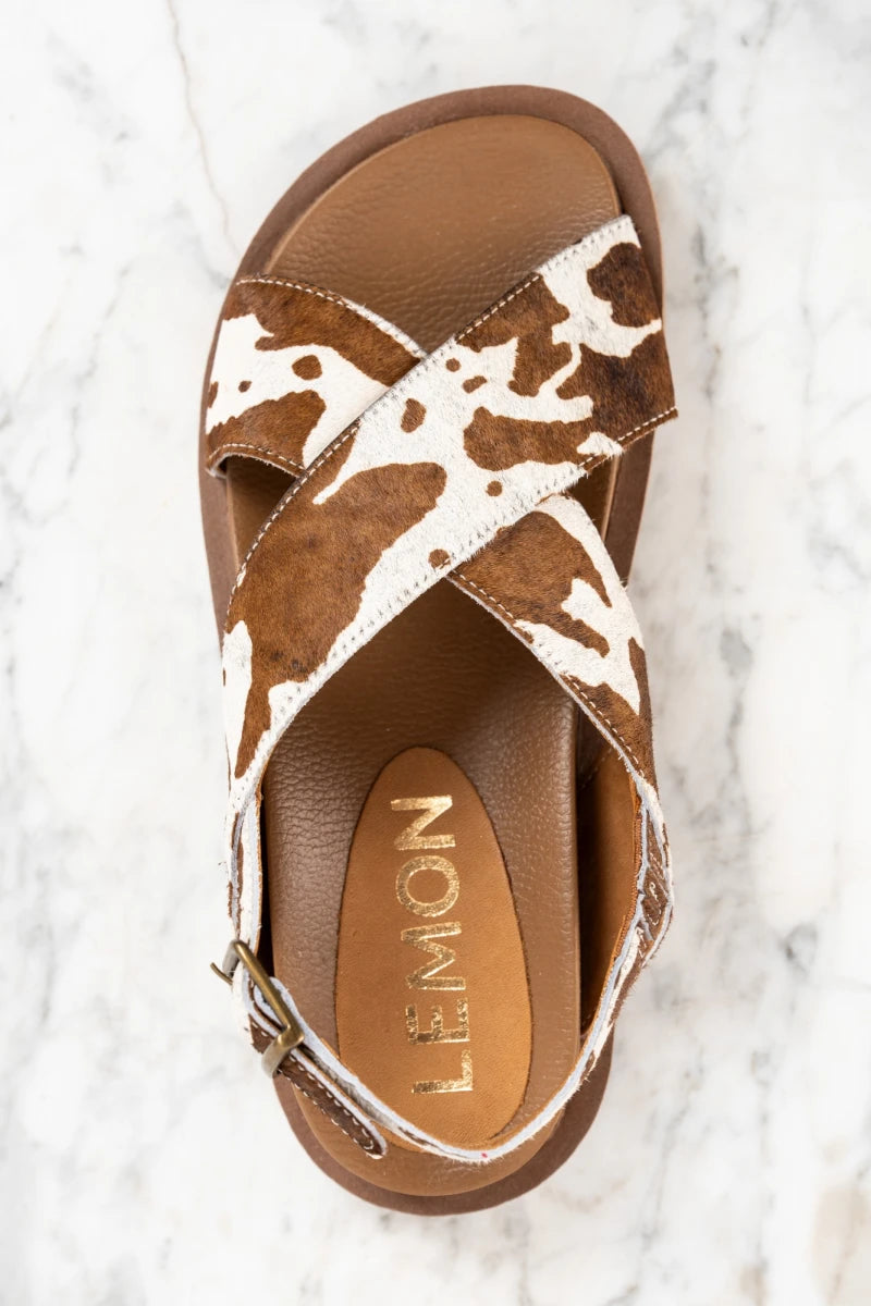 Sandália Animal Print Pelo Vaca Marrom