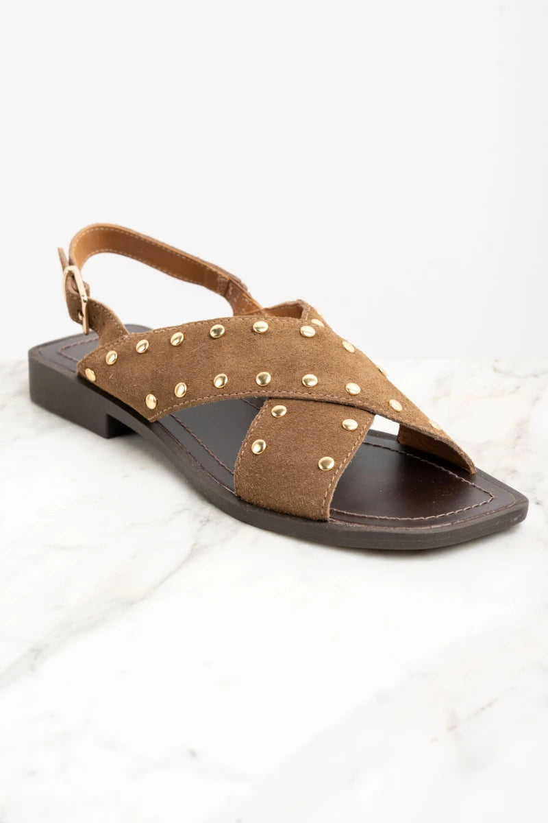 Sandália Camurça Tachas Camel