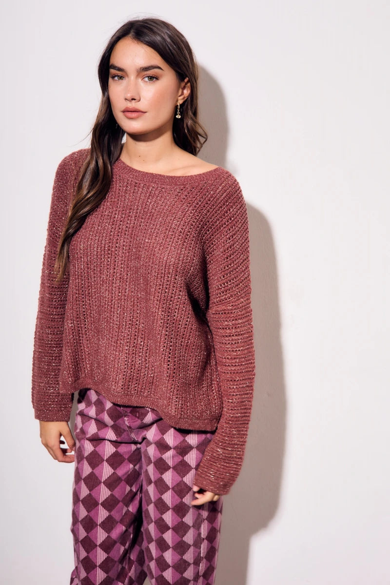 Suéter Texturizado Lurex Bordô