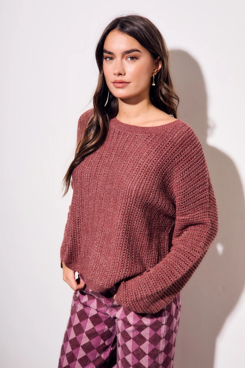 Suéter Texturizado Lurex Bordô
