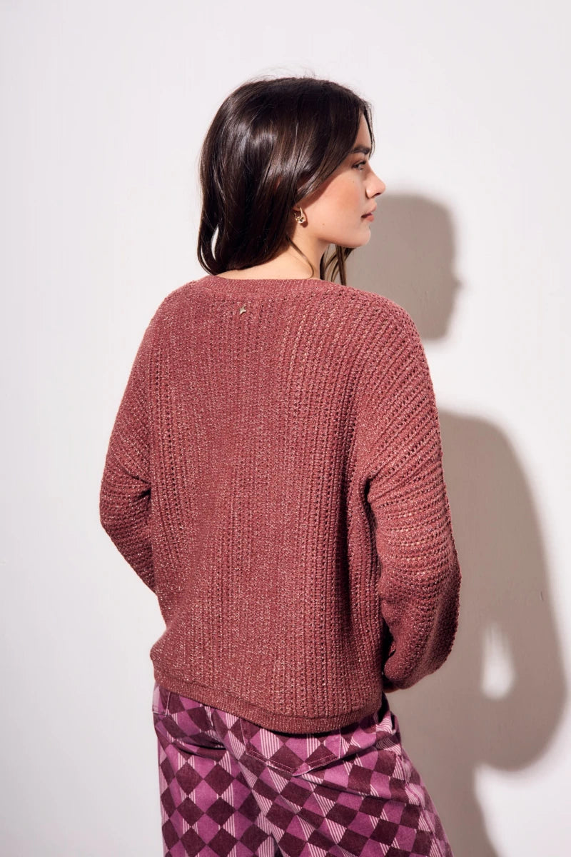 Suéter Texturizado Lurex Bordô